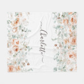 Elegant Monogram Rustikale Rose Blumengrün Fleecedecke (Vorderseite (Horizontal))