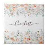 Elegant Monogram Rustikale Rose Blumengrün Fliese (Vorderseite)