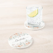 Elegant Monogram Rustikale Rose Blumengrün Getränkeuntersetzer (Seite)