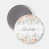 Elegant Monogram Rustikale Rose Blumengrün Magnet (Vorderseite/Rückseite)