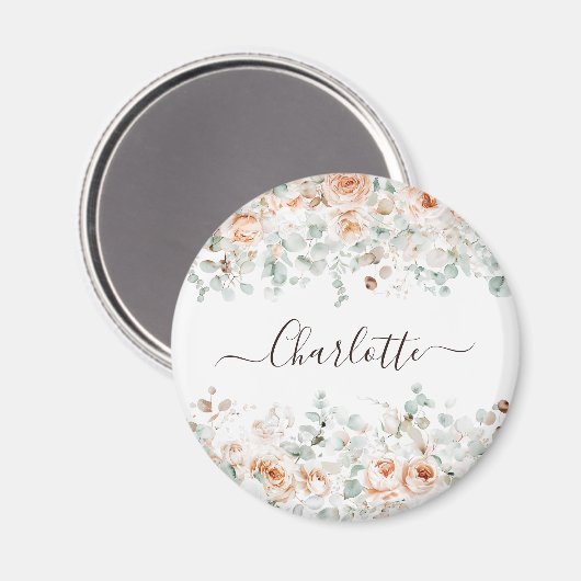 Elegant Monogram Rustikale Rose Blumengrün Magnet (Vorderseite/Rückseite)