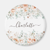Elegant Monogram Rustikale Rose Blumengrün Magnet (Vorne)