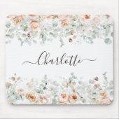 Elegant Monogram Rustikale Rose Blumengrün Mousepad (Vorne)