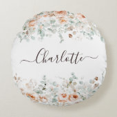 Elegant Monogram Rustikale Rose Blumengrün Rundes Kissen (Vorderseite)