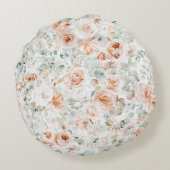 Elegant Monogram Rustikale Rose Blumengrün Rundes Kissen (Rückseite)