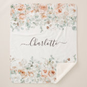 Elegant Monogram Rustikale Rose Blumengrün Sherpadecke (Vorderseite)