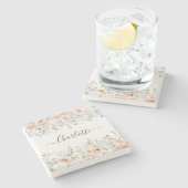 Elegant Monogram Rustikale Rose Blumengrün Steinuntersetzer (Seitenansicht)