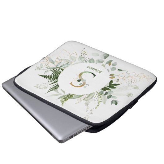 Elegant Monogram S Eucalyptus Wreath Laptopschutzhülle (Vorne Knopf)