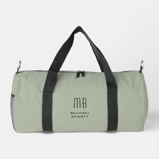 Elegant Monogram Sage Green Duffle Bag (Rückseite)