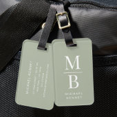 Elegant Monogram Sage Green Gepäckanhänger