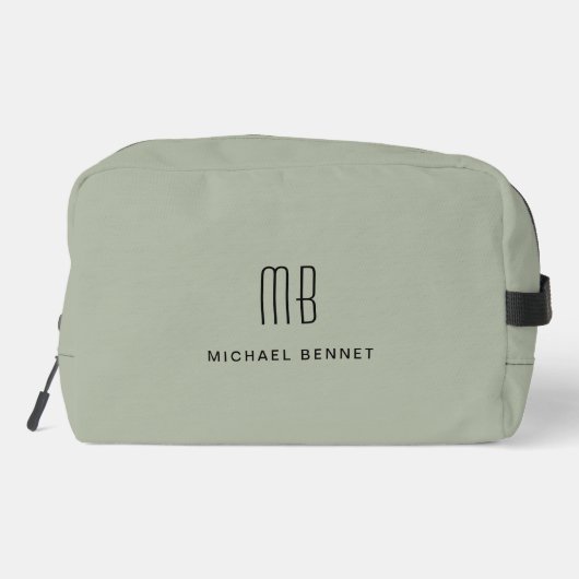 Elegant Monogram Sage Green Waschbeutel (Rückseite)