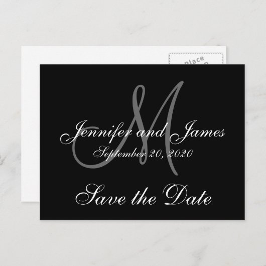 Elegant Monogram Save the Date Ankündigungspostkarte (Vorne/Hinten)