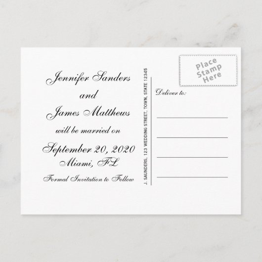 Elegant Monogram Save the Date Ankündigungspostkarte (Rückseite)