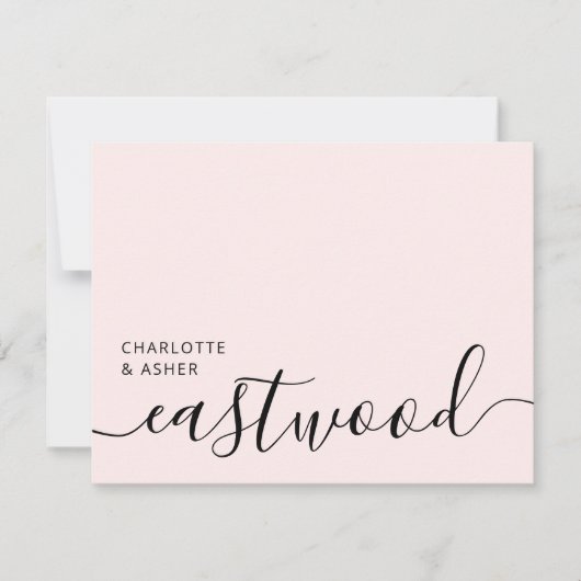 Elegant Monogram Script Blush Pink Mitteilungskarte (Vorderseite)