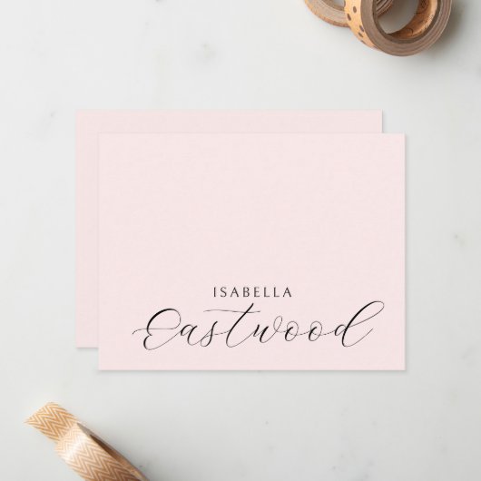 Elegant Monogram Script Blush Pink Mitteilungskarte (Vorderseite/Rückseite Beispiel)