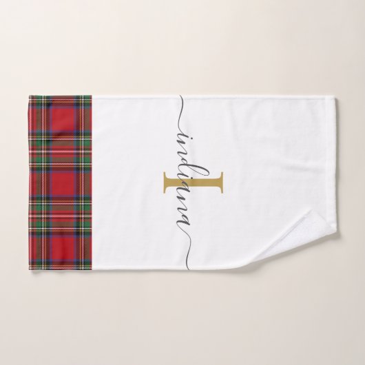 Elegant Monogram Script Kariert Tartan Stewart Handtuch (Handtuch)