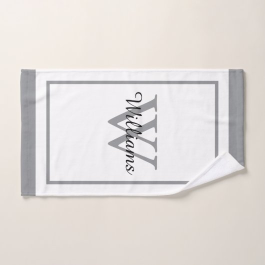 Elegant Monogram Script Name Bordered Badhandtuch Set (Handtuch)