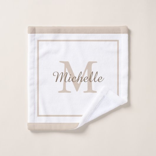 Elegant Monogram Script Name Bordered Badhandtuch Set (Waschlappen)