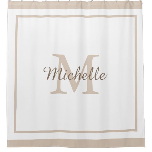 Elegant Monogram Script Name Bordered Duschvorhang (Vorderseite)