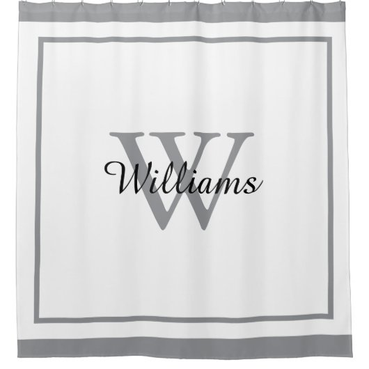 Elegant Monogram Script Name Bordered Duschvorhang (Vorderseite)