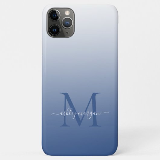 Elegant Monogram Script Name Classic Blue Ombre Case-Mate iPhone Hülle (Rückseite)