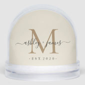 Elegant Monogram Script Name Custom Date Wedding Schneekugeln (Vorderseite)