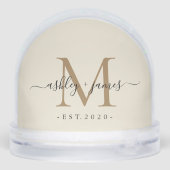 Elegant Monogram Script Name Custom Date Wedding Schneekugeln (Rückseite)