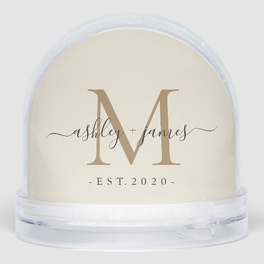 Elegant Monogram Script Name Custom Date Wedding Schneekugeln (Rückseite)