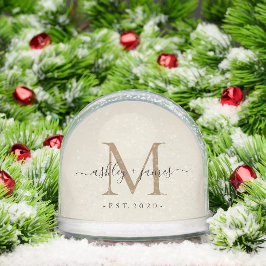 Elegant Monogram Script Name Date Photo Wedding Schneekugeln (Weihnachten)