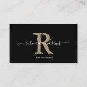 Elegant Monogram Script Name Initial Black Visitenkarte (Vorderseite)