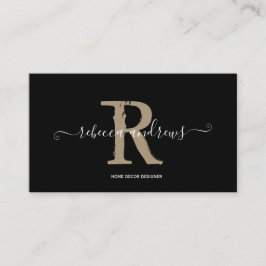 Elegant Monogram Script Name Initial Black Visitenkarte