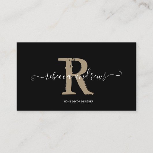 Elegant Monogram Script Name Initial Black Visitenkarte (Vorderseite)