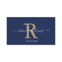 Elegant Monogram Script Name Initial Navy Gold