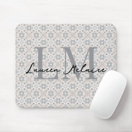 Elegant Monogram Script Name Spanish Tile Mousepad (Mit Mouse)