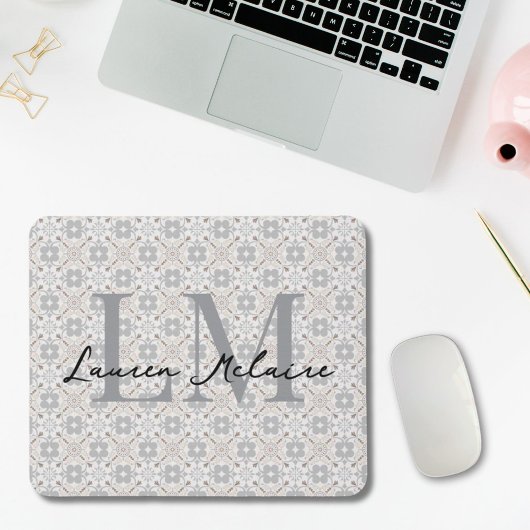 Elegant Monogram Script Name Spanish Tile Mousepad