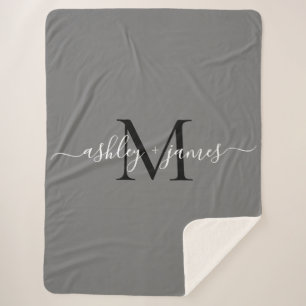 Elegant Monogram Script Names Black Gray Newlywed  Sherpadecke