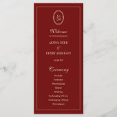 Elegant Monogram Script Wine Red Wedding Ceremony Programm (Vorderseite)