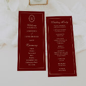 Elegant Monogram Script Wine Red Wedding Ceremony Programm