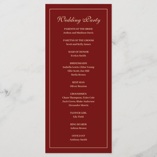 Elegant Monogram Script Wine Red Wedding Ceremony Programm (Rückseite)