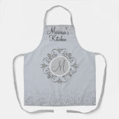 Elegant Monogram Silver Glittery Gem Schürze (Vorderseite)