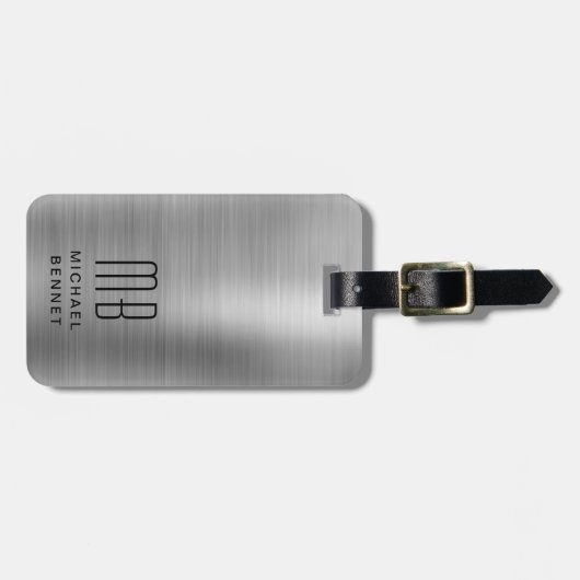 Elegant Monogram Silver Gray Gepäckanhänger (Vorderseite horizontal)