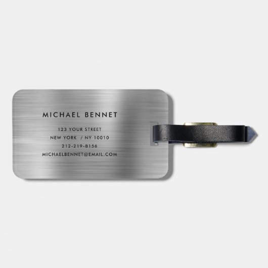 Elegant Monogram Silver Gray Gepäckanhänger (Rückseite horizontal)