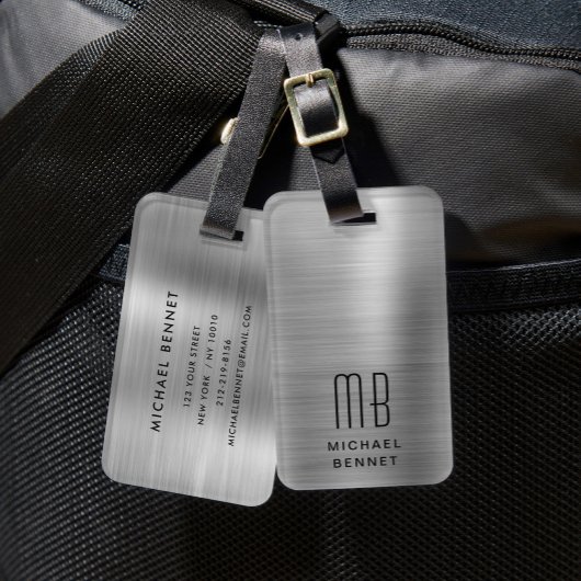 Elegant Monogram Silver Gray Gepäckanhänger