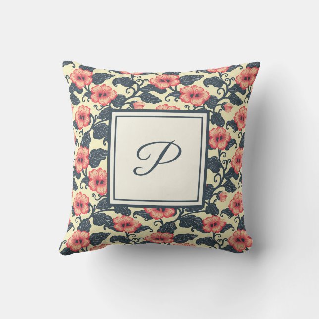 Elegant Monogram Stylish Romantic Floral Chic Kissen (Rückseite)