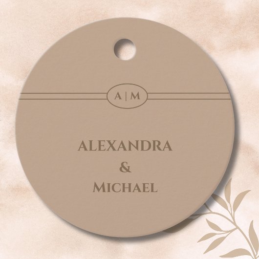Elegant Monogram Taupe Wedding Danke Geschenkanhänger