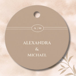 Elegant Monogram Taupe Wedding Danke Geschenkanhänger