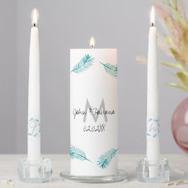 Elegant Monogram Tropical Palm Leaf Kerzenset