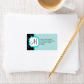 Elegant Monogram Turquoise Damask Adressaufkleber (Insitu)