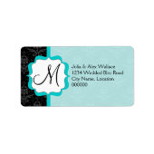 Elegant Monogram Turquoise Damask Adressaufkleber (Vorne)