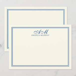 Elegant Monogram Two Border Navy Blue Ivory Mitteilungskarte